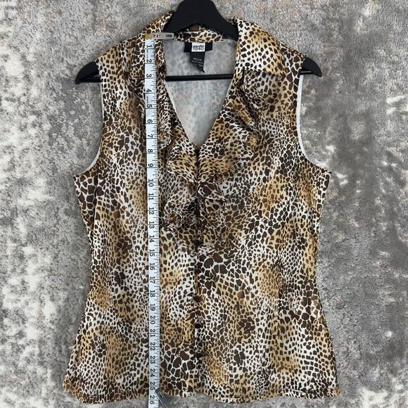 Studio 1940 Womens Size M Leopard Ruffle V Neck Button Top Sleeveless Shirt - Picture 2 of 8